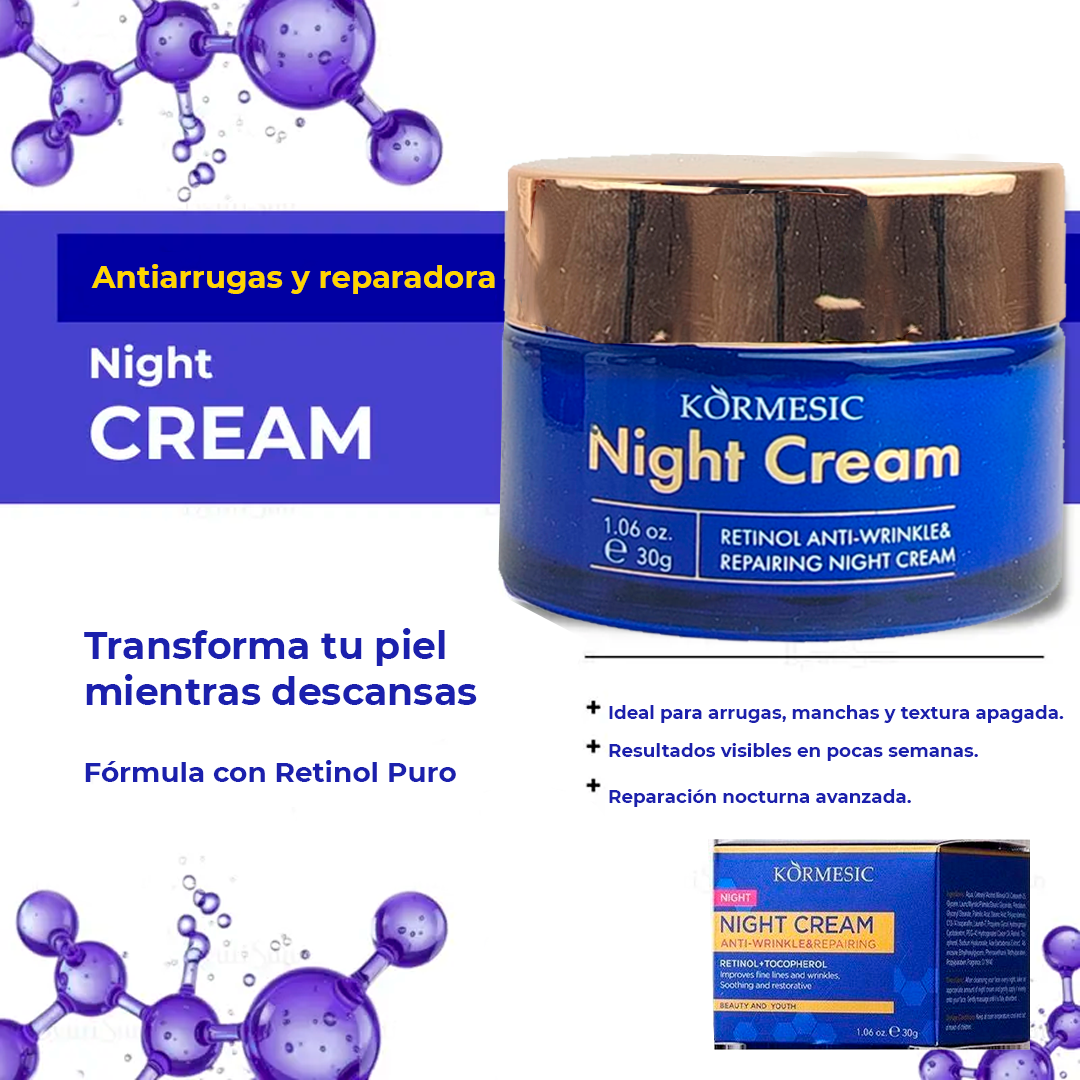Crema de Noche Kormesic con Retinol y Vitamina E | Fórmula Reparadora Antiarrugas que Regenera Mientras Duermes | Nutre, Suaviza y Mejora la Textura de la Piel | Hidratación Profunda y Renovación Celular para un Rostro Más Firme y Luminoso - Image 2